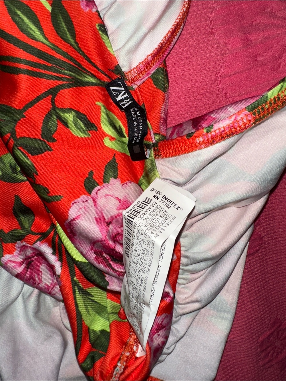 Zara Red Floral One-Piece Swimsuit with Pink Roses - Picture 2 of 3